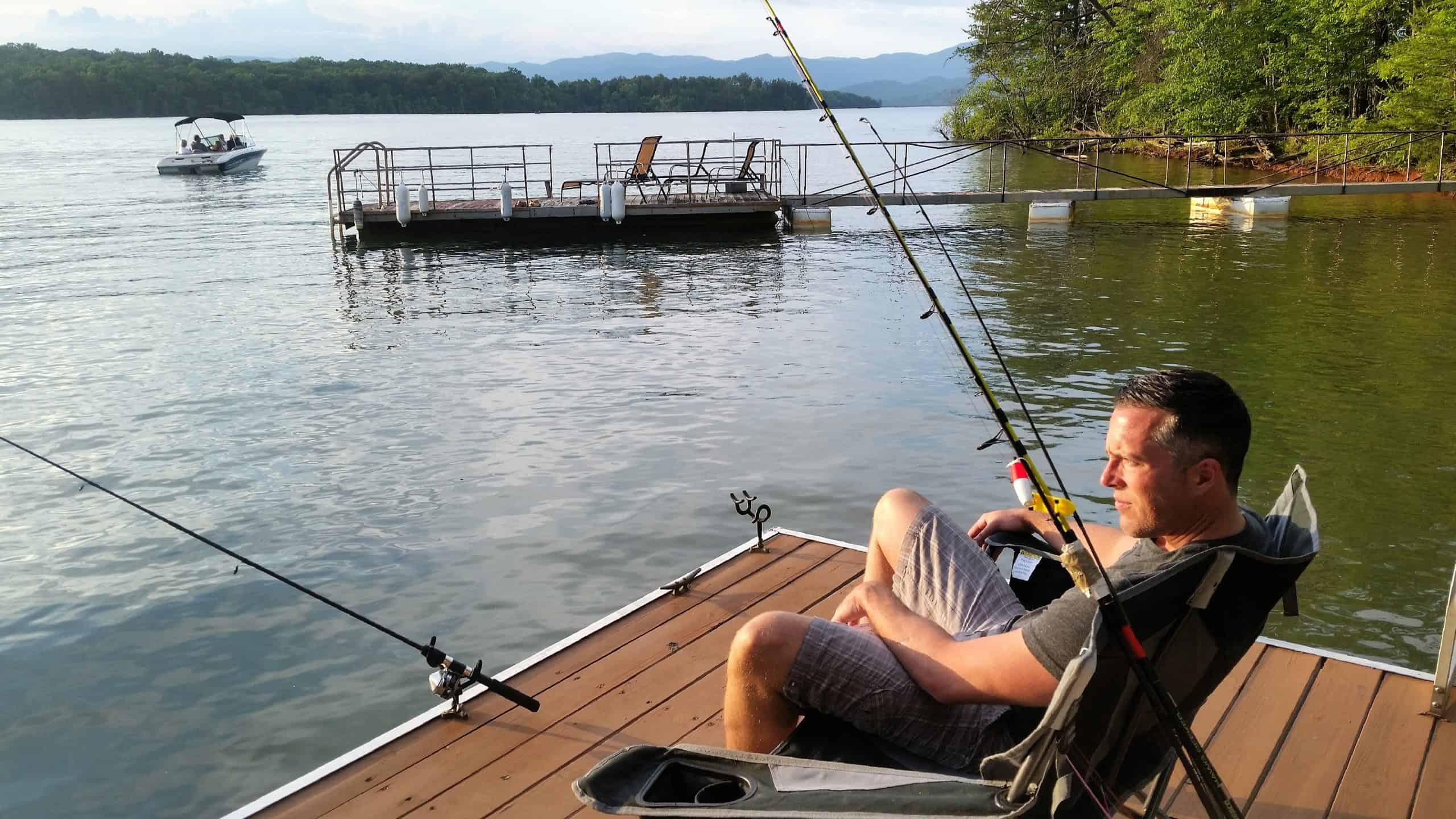Fishing on the lake fisherman baited his hook